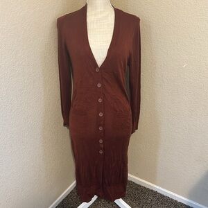 CENY Long Duster Burnt Orange Red Cardigan Sweater